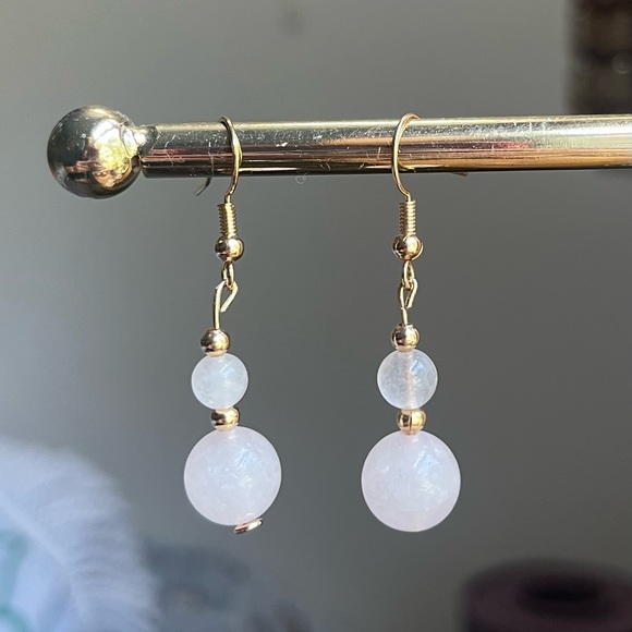 Genuine rose quartz drop earrings - Picture 1 of 4